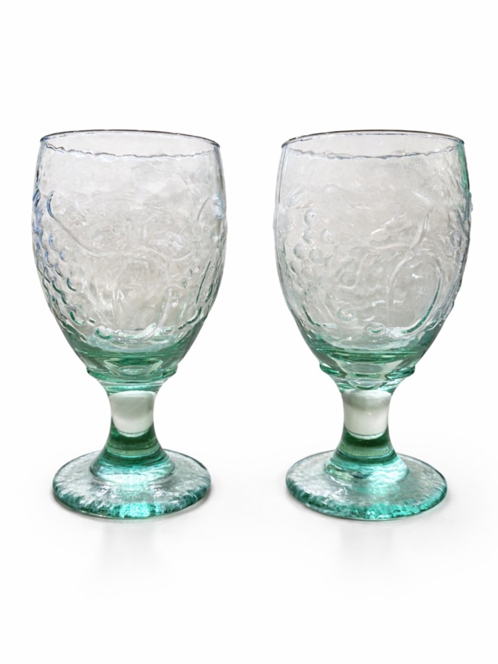 Libbey “Orchard Fruit” Spanish Green Glass Goblets - Set of 2